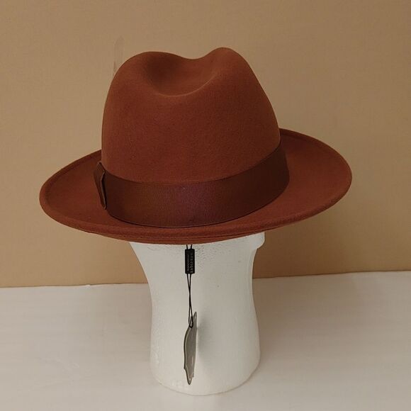 MEN'S MONTIQUE COGNAC LIGHT FELT 2 1/2" WIDE BRIM PINCH FEDORA HAT. H60 - Picture 4 of 8